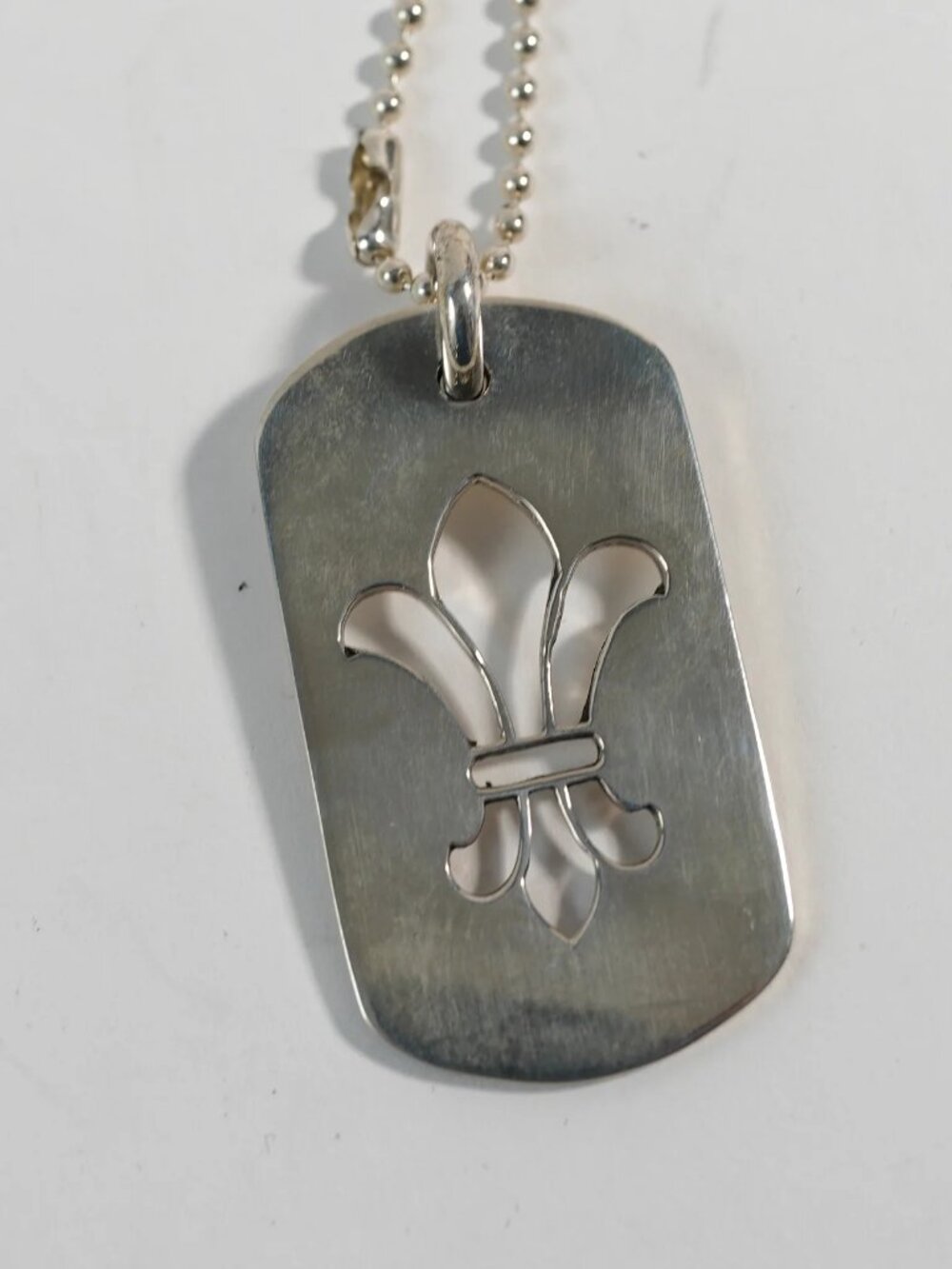 CHROME HEARTS Fleur-de-Lis Sterling Silver Dog Tag Pendant 13.23g